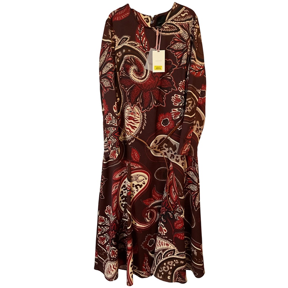 Alex Marie Women Burgundy Paisley Floral Long Sleeve Midi Dress Size 6 NWT